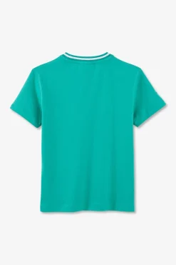 Outlet T-Shirt Col Rond Raye Vert En Coton Stretch Enfant Enfant