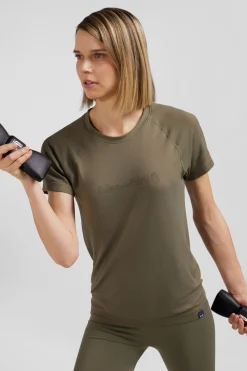 Clearance T-hirt De port anche Courte A Detai Cerce Kaki Femme T-Shirts