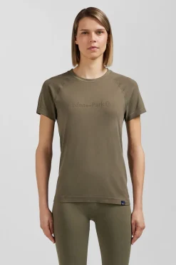 Clearance T-hirt De port anche Courte A Detai Cerce Kaki Femme T-Shirts