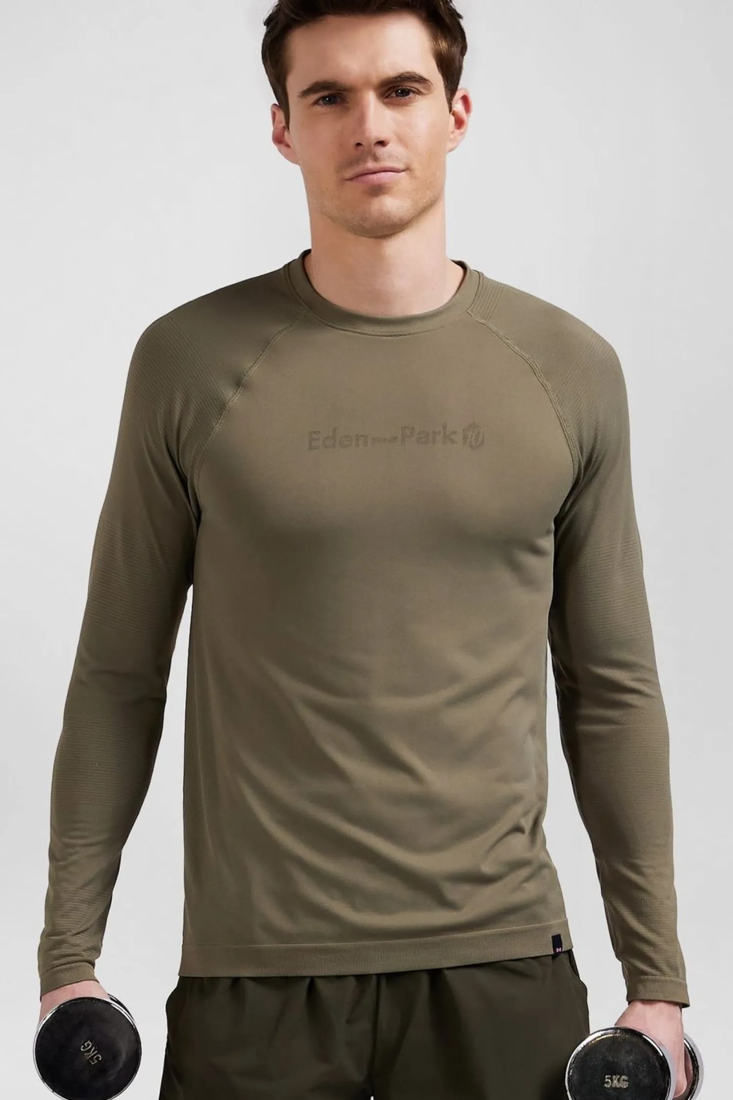 Sale T-hirt De port anche ongue A Detai Cerce Kaki Homme T-Shirts