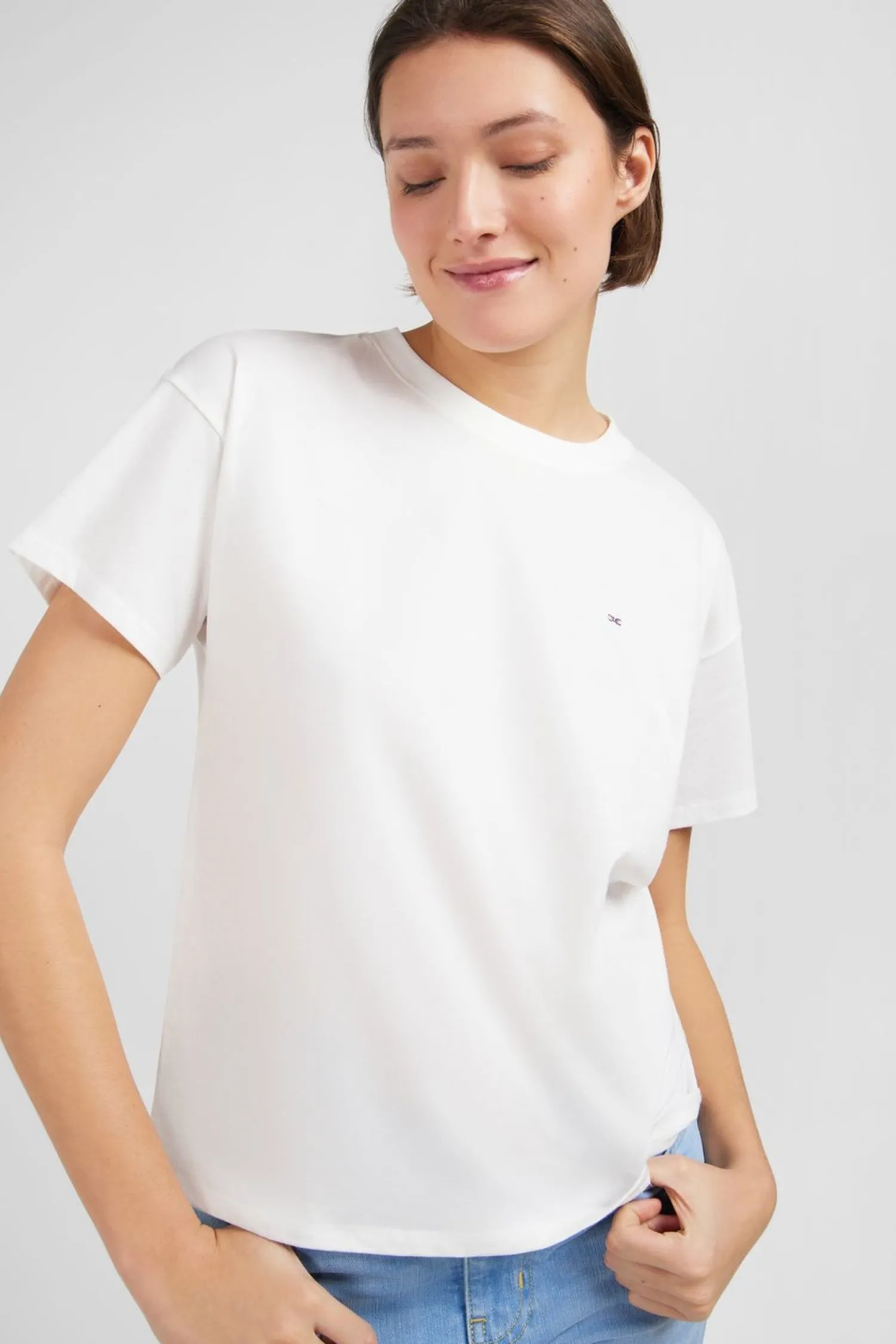 T-hirt anche Courte Banc Uni Femme T-Shirts