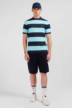 Discount T-hirt anche Courte Cerce arine Et Turquoie En Coton Homme T-Shirts