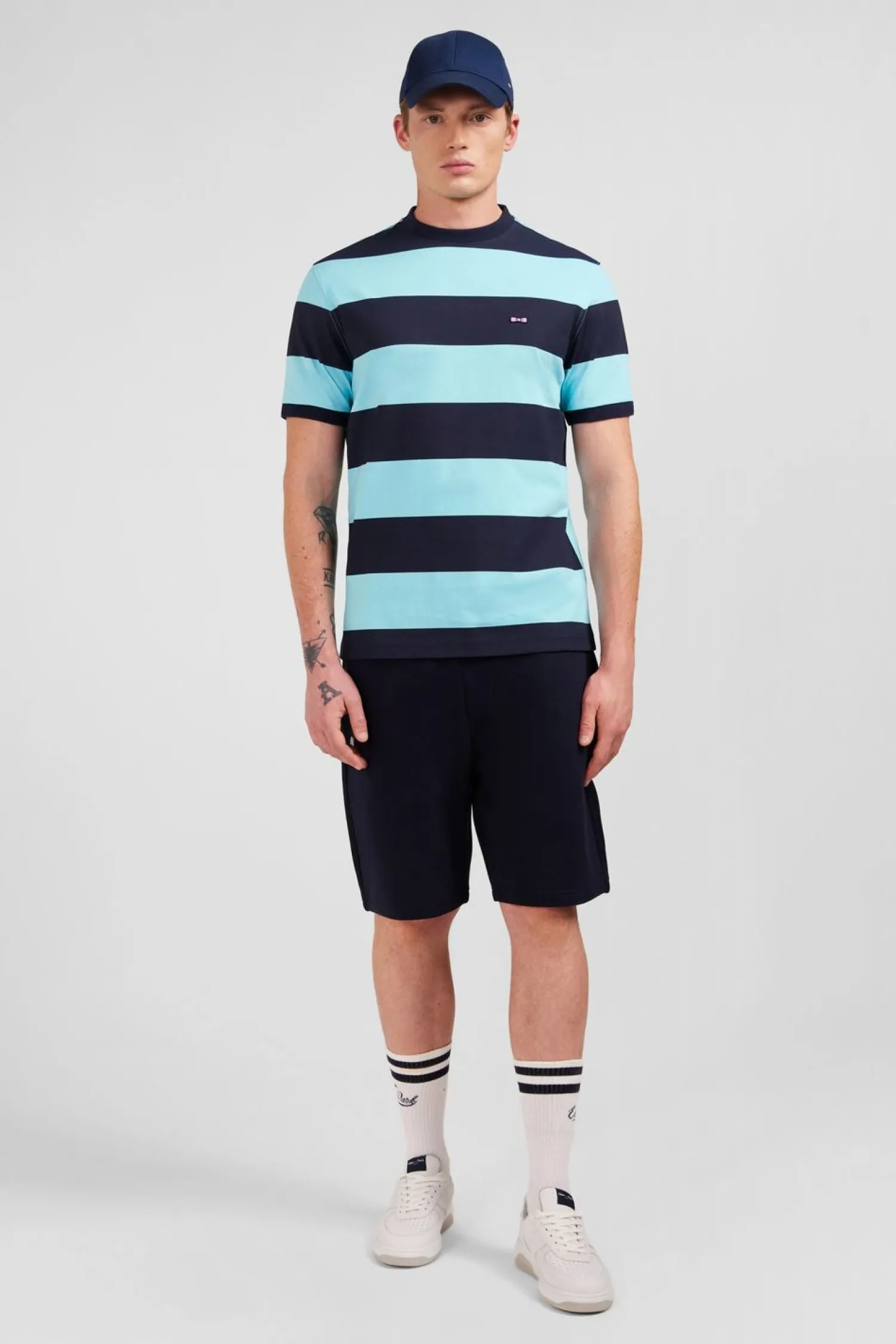 Discount T-hirt anche Courte Cerce arine Et Turquoie En Coton Homme T-Shirts
