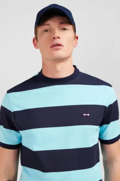 Discount T-hirt anche Courte Cerce arine Et Turquoie En Coton Homme T-Shirts