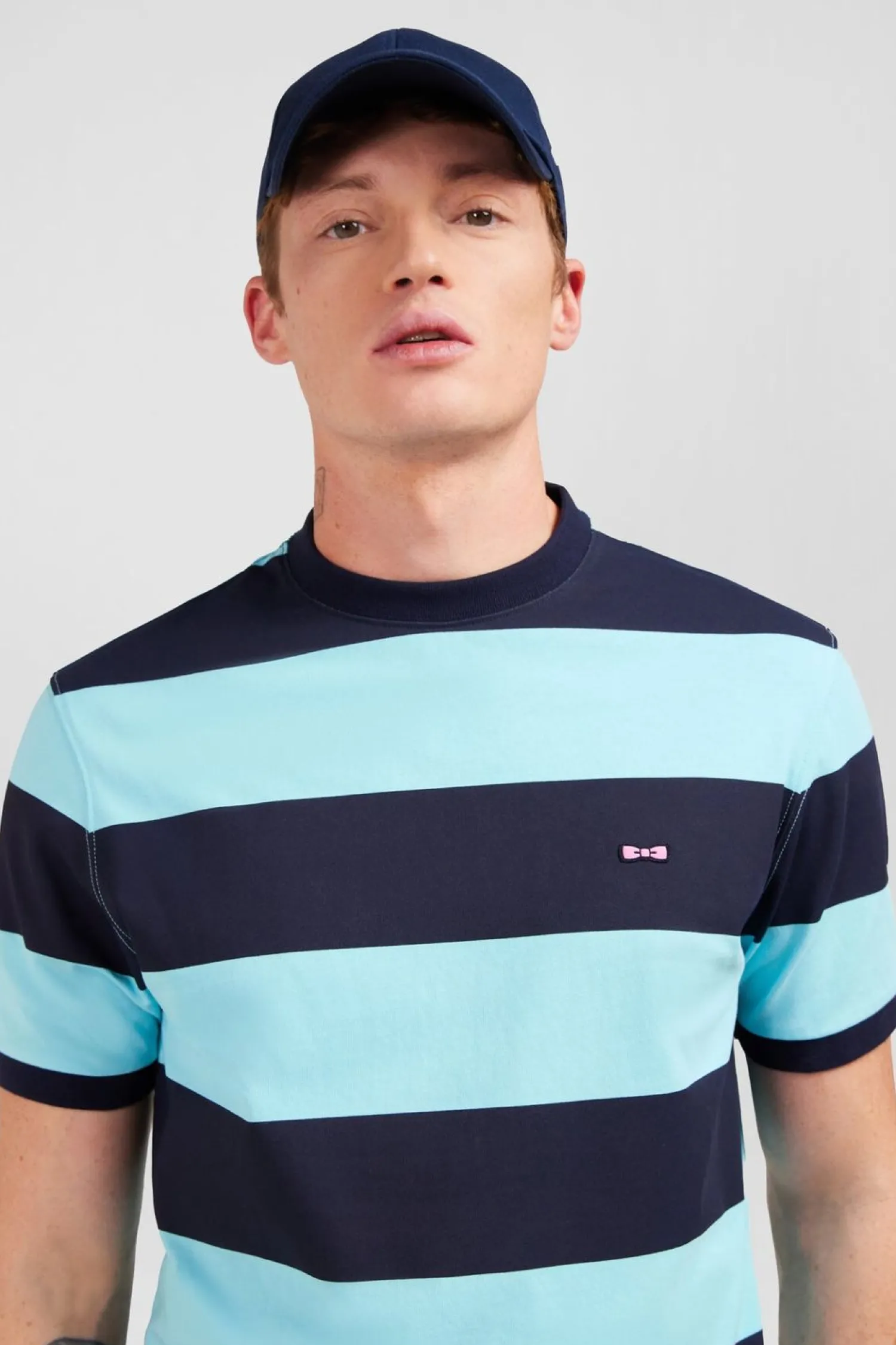 Discount T-hirt anche Courte Cerce arine Et Turquoie En Coton Homme T-Shirts