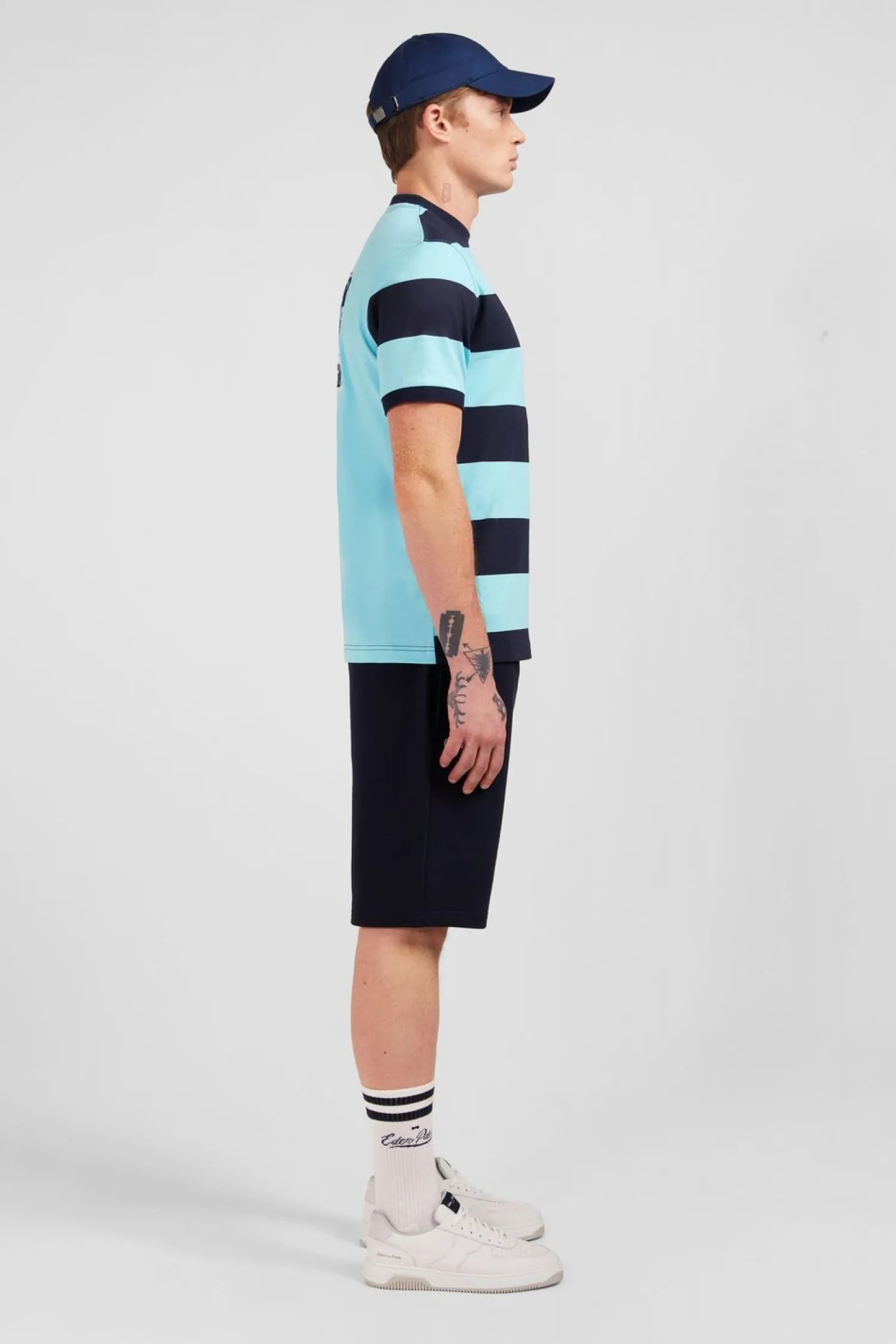 Discount T-hirt anche Courte Cerce arine Et Turquoie En Coton Homme T-Shirts