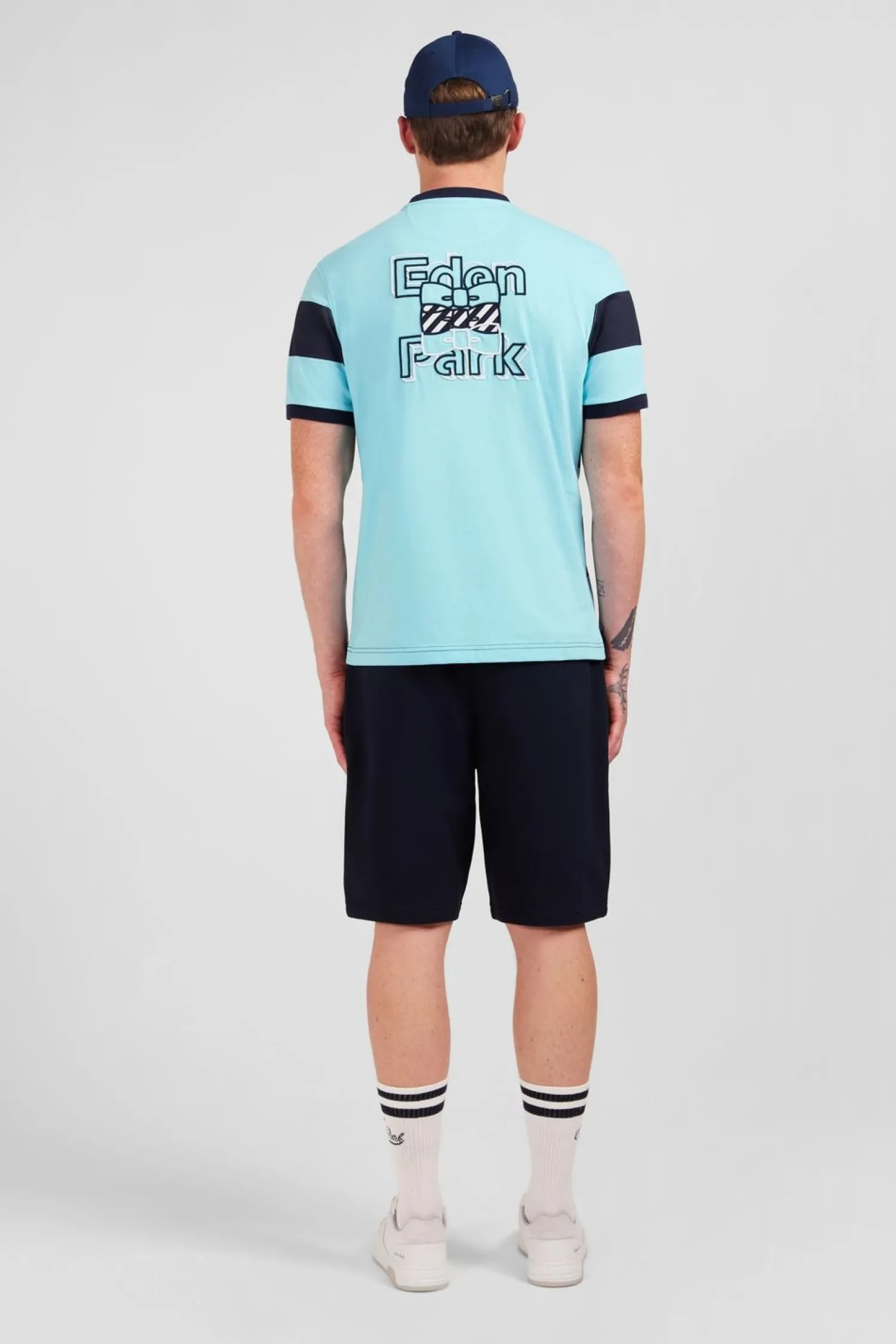 Discount T-hirt anche Courte Cerce arine Et Turquoie En Coton Homme T-Shirts