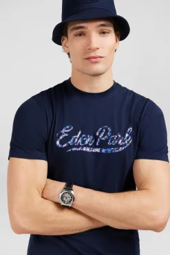 Discount T-hirt Uni Beu Fonce A Incription Homme T-Shirts