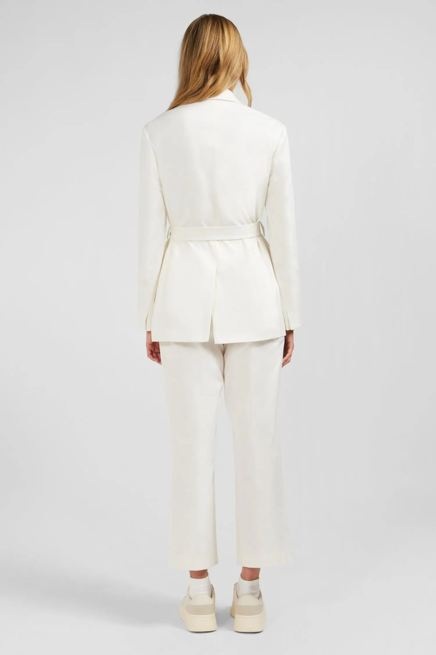 Veste Blazer Ecrue Ceinturee En Coton Stretch Femme Vestes